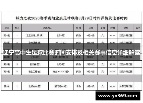 辽宁高中生足球比赛时间安排及相关赛事信息详细解读